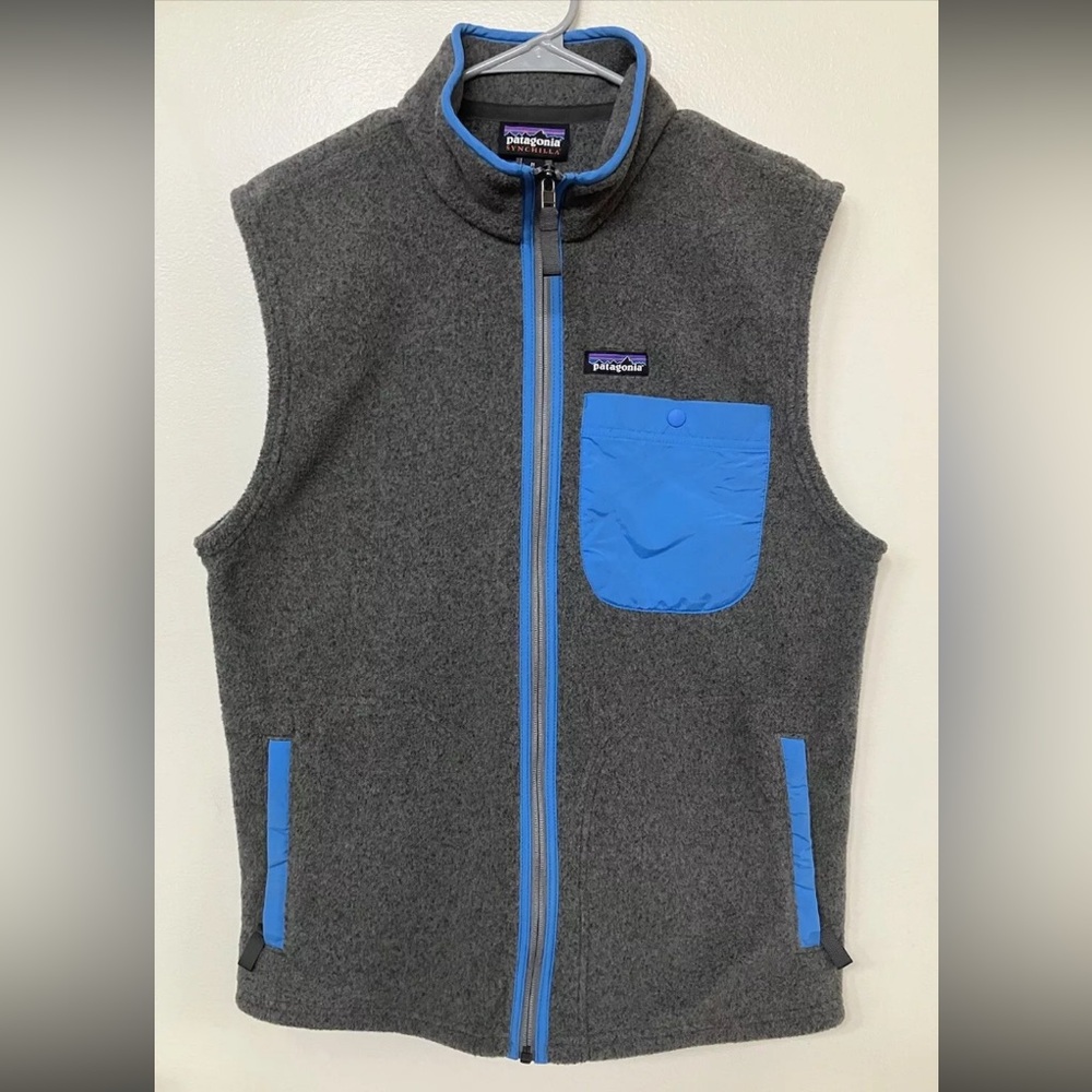 Patagonia Synchilla Sweatshirt Vest Gray Full Zip Up Mens M Blue Accents
